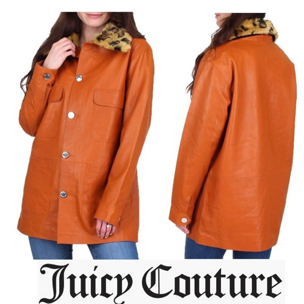 NWT JUICY COUTURE Leather Leopard Fur Coat Jacket